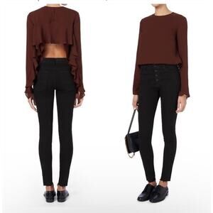 A.L.C Sally Open Back Ruffle Sleeve Silk Crepe Top Bordeaux Blouse Size 2 XS